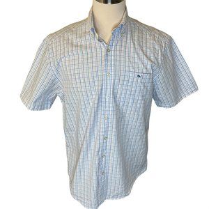 Vineyard Vines Plaid Tucker Shirt Button Down Short Sleeve White Blue Pink L Men